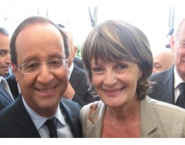 Año 2012, el presidente Hollande felicita a Marie Theulot por su conferencia en el CRIF, (Consejo Representativo de las Instituciones Judías de Francia).